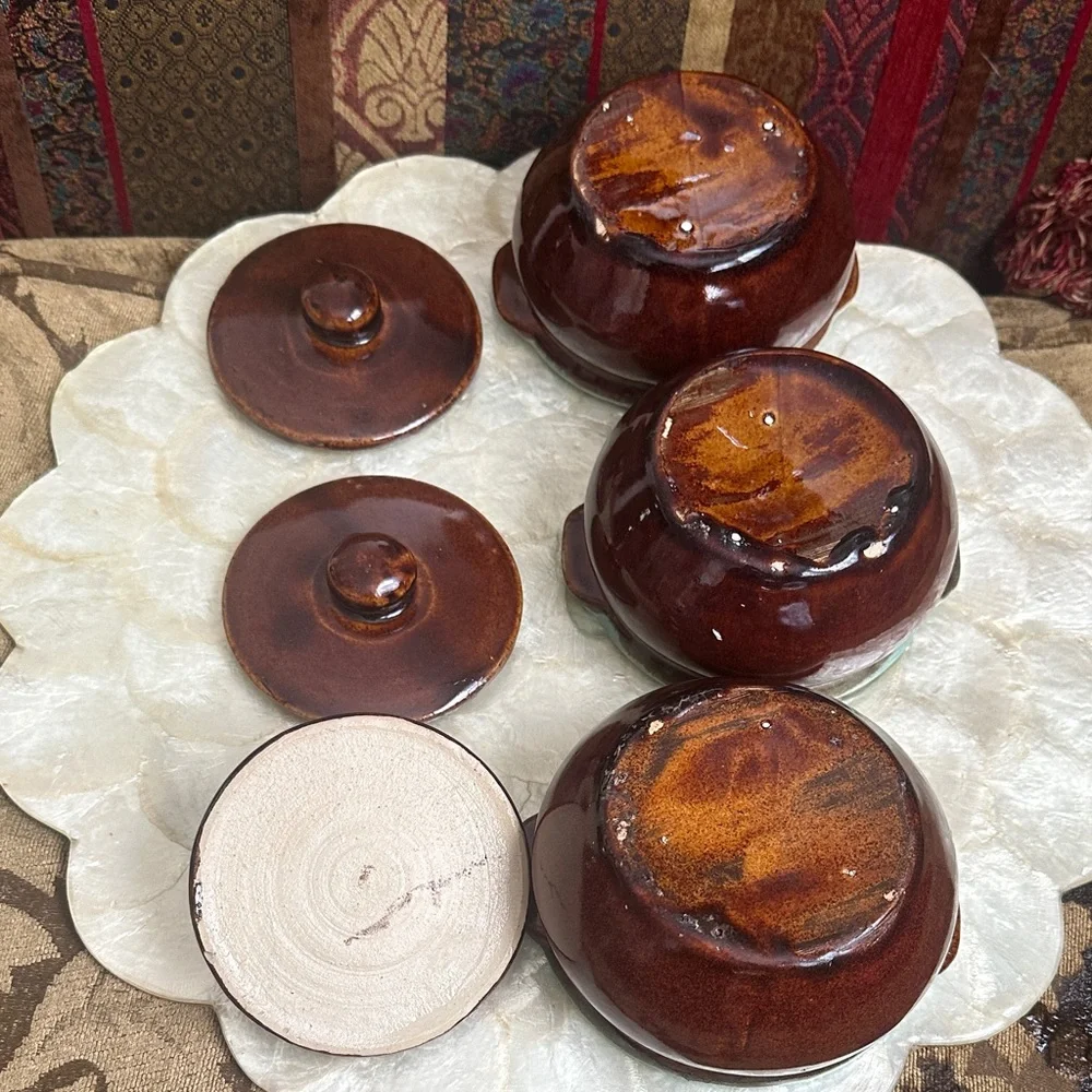 Set of Three Zanesville Pottery Personal 1.5 cup Covered Casserole Dishes